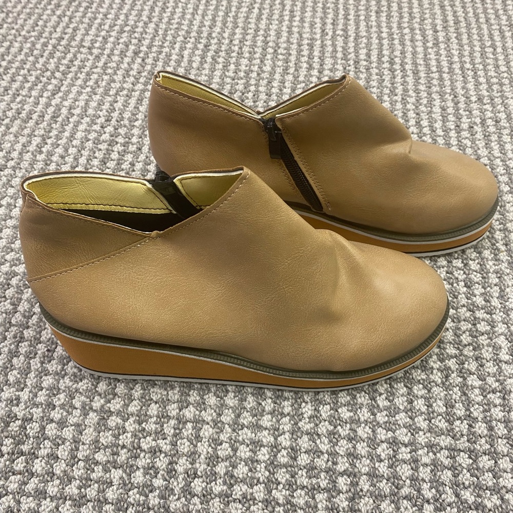 NWOT faux Leather Wedge Boots in Tan size 7